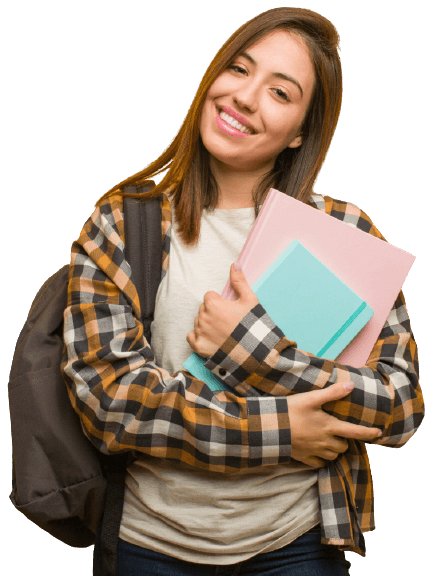 Estudiante curso de inglés con libros